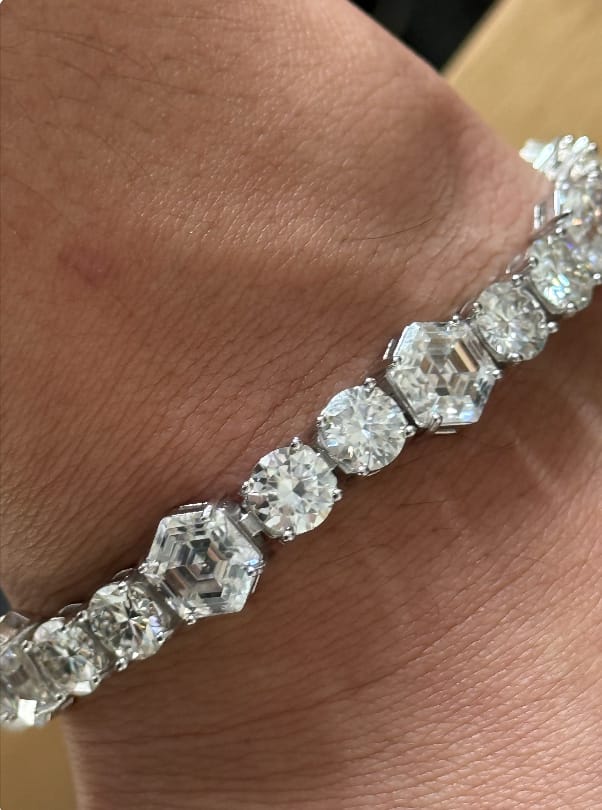 Customer photo review of Iced Out Fancy Cut VVS Moissanite Tennis Bracelet 925 Silver