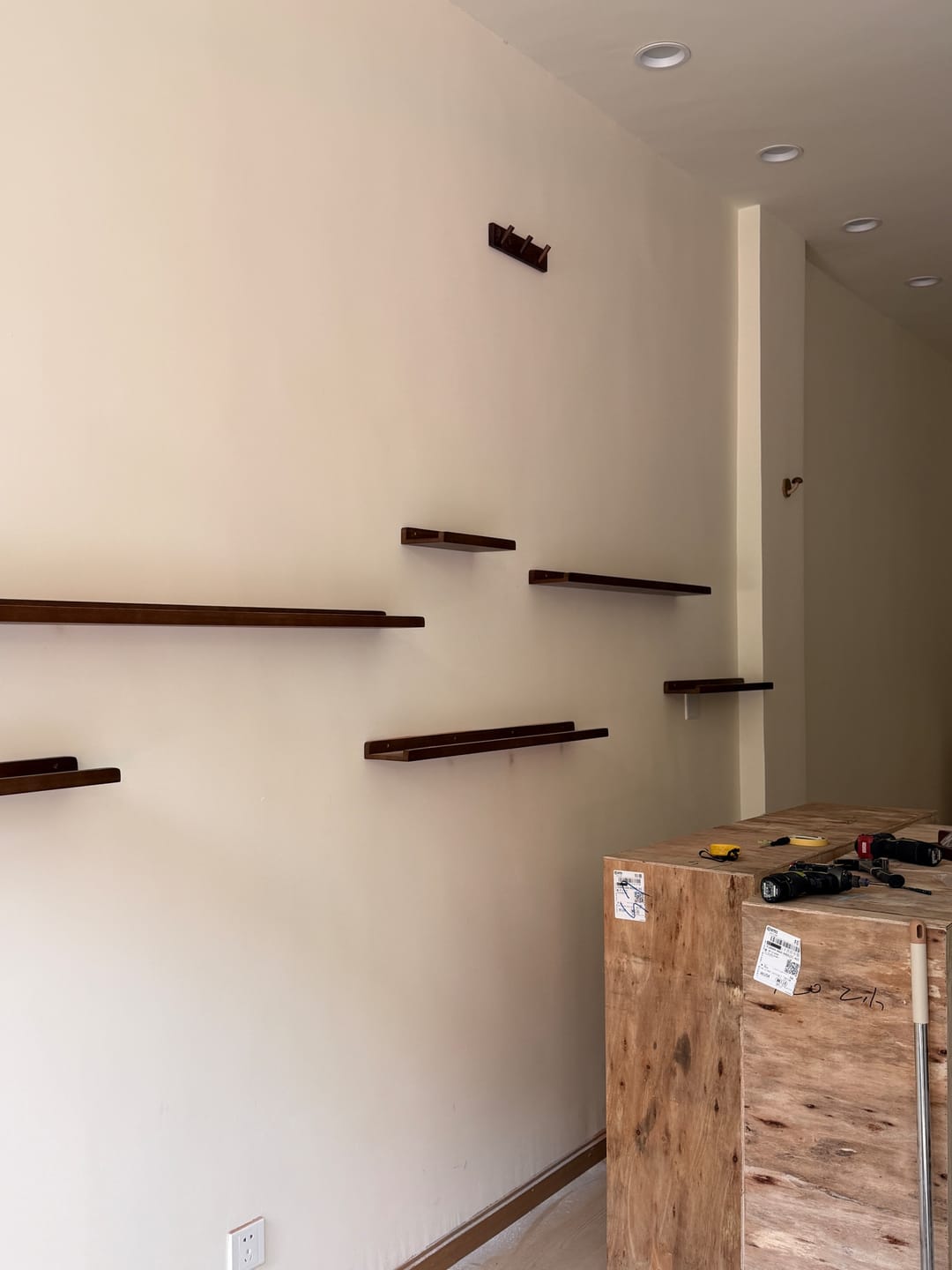 Customer photo review of Southeast Asian Pine Wall-Mounted Coffee Bar Display Shelf