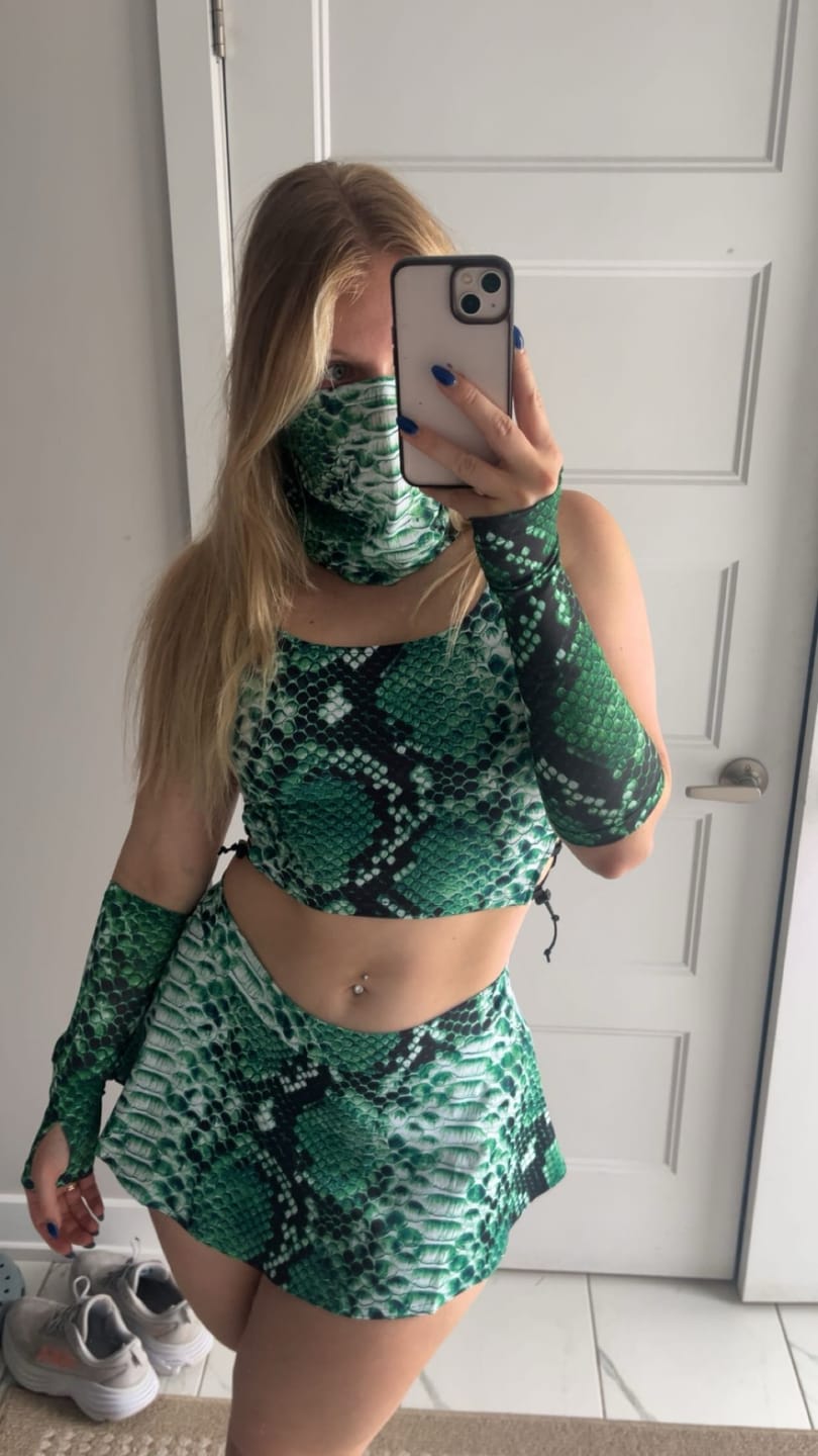 Customer photo review of Green Snakeskin Lace Up Crop Top