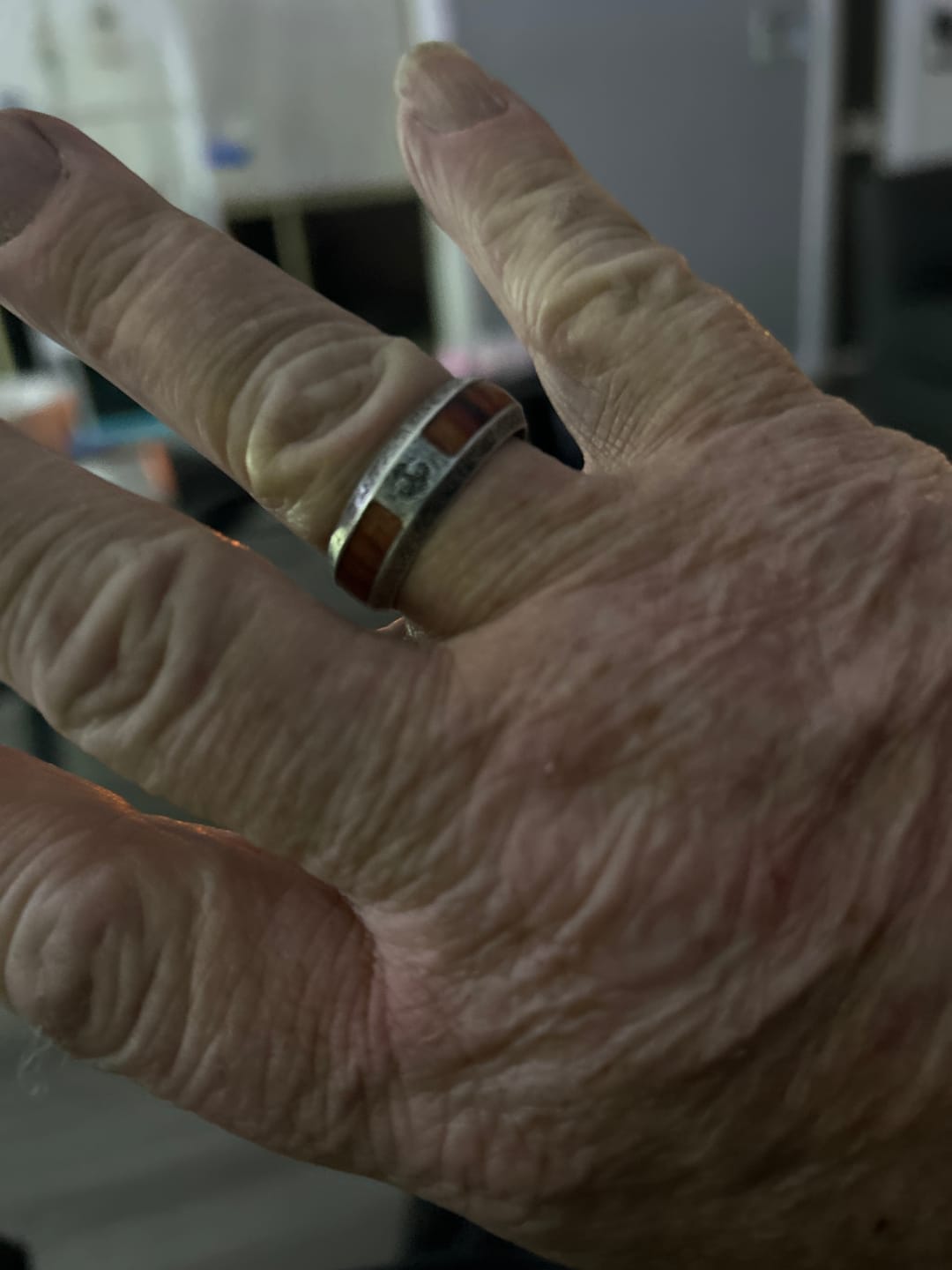 Customer photo review of Norse Viking Tree of Life Rune Wood Inlay Ring, S925 Silver Antiqued Multi-Color Unisex Couple Band