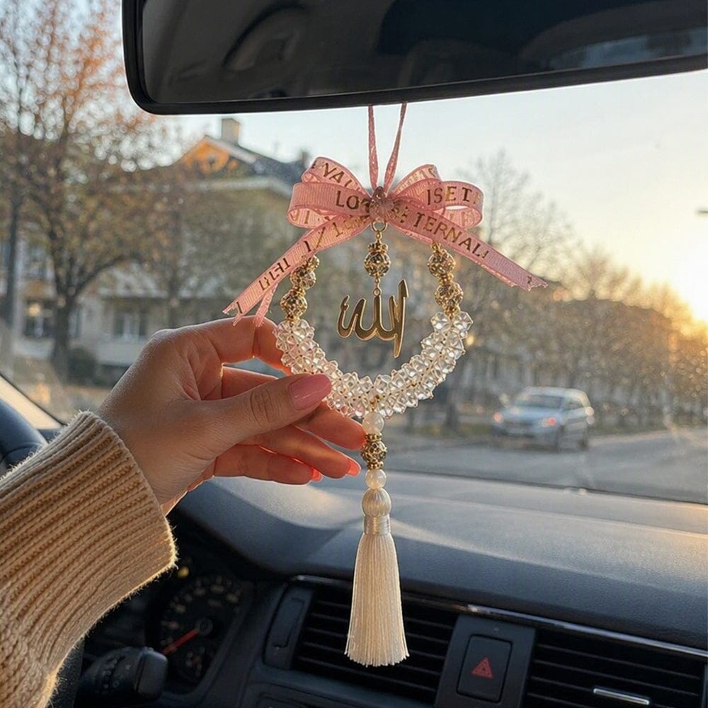 Customer photo review of HilalHaven Lunar Wreath Allah Grace Minimalist Crystal Handcrafted Car Pendant