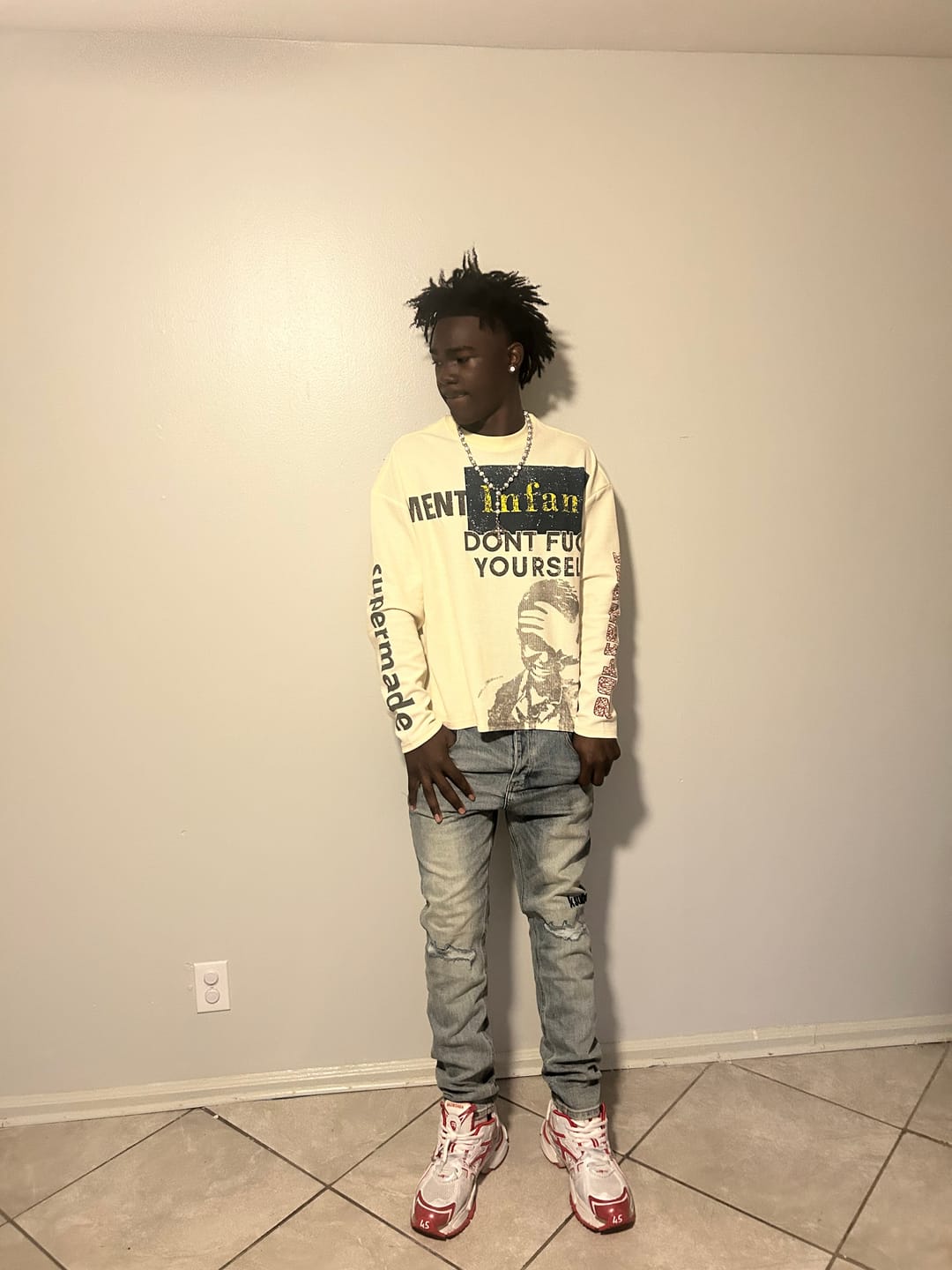 Customer photo review of Waffle Knit Graphic Print Crewneck Sweatshirt - 2496