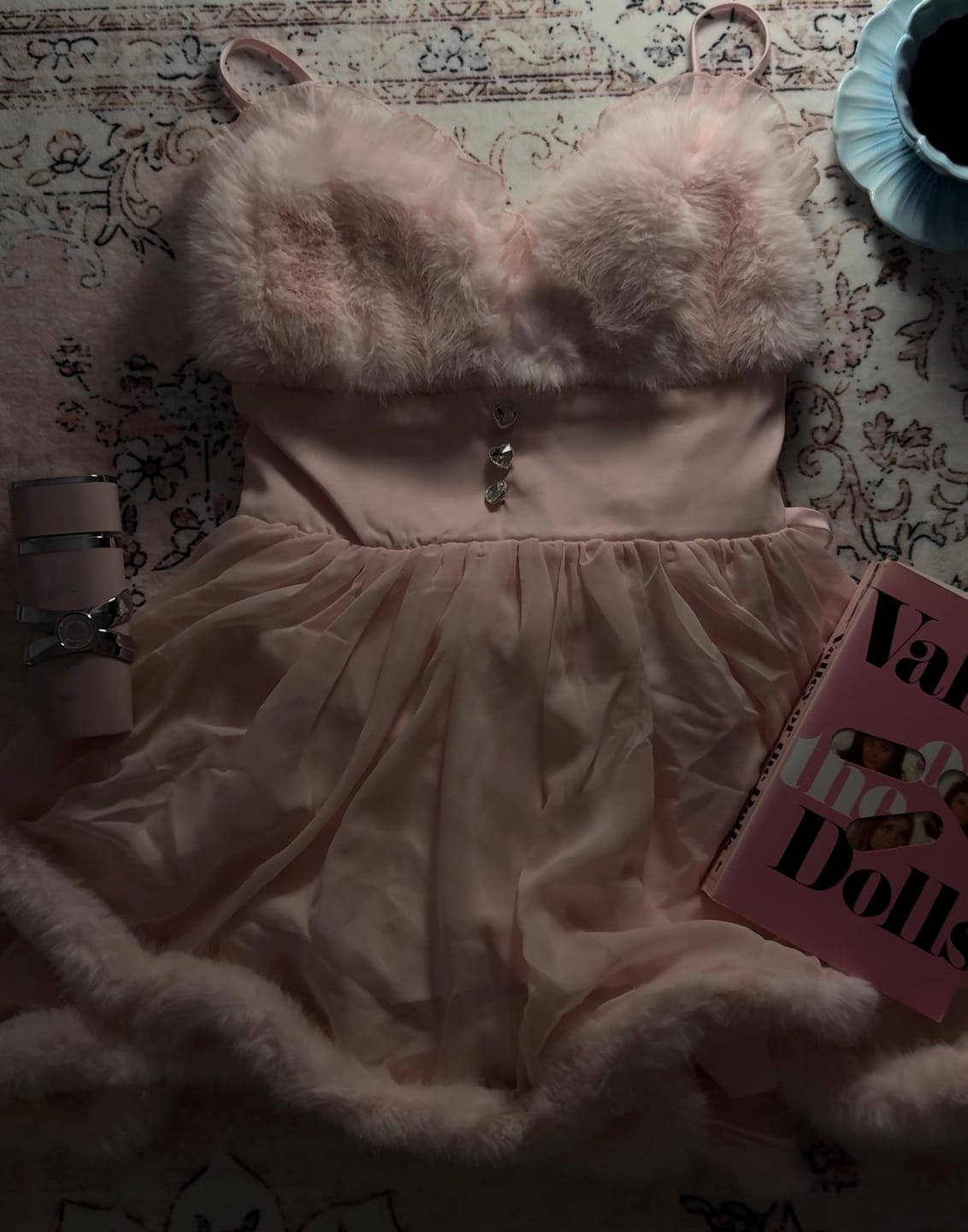 Customer photo review of Rosé Princess Fur Chiffon Babydoll Dress