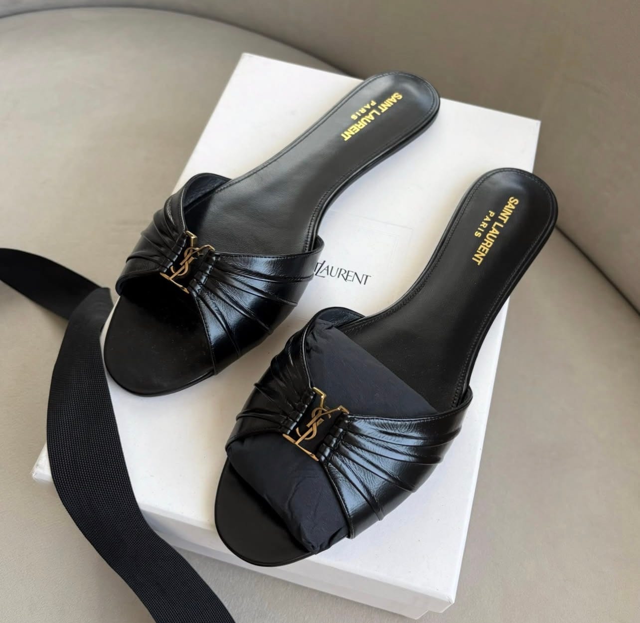 Customer photo review of Saint Laurent Cassandre leather slides