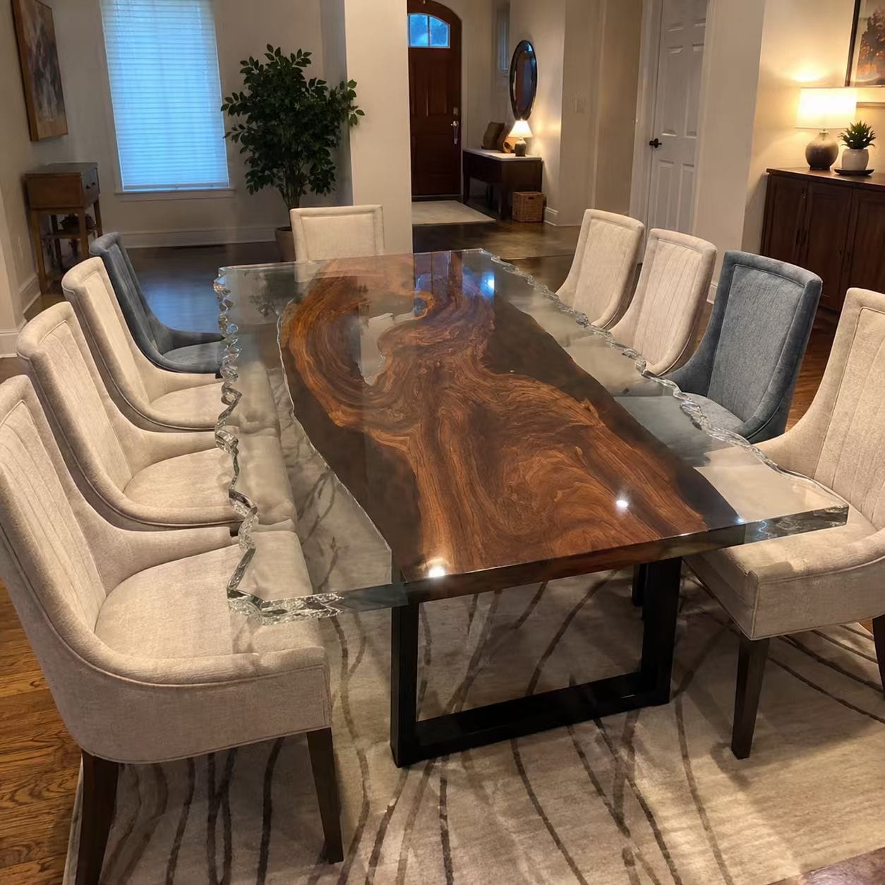 Customer photo review of Wood Live Edge Rectangle Epoxy Resin Dining Table