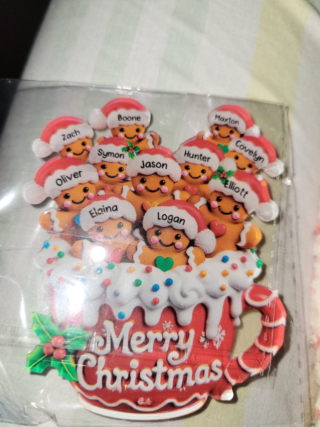 Customer photo review of Personalized Gingerbread Family Acrylic Fridge Magnet With 2-20 Names Christmas Touch To Your Kitchen & Refrigerator