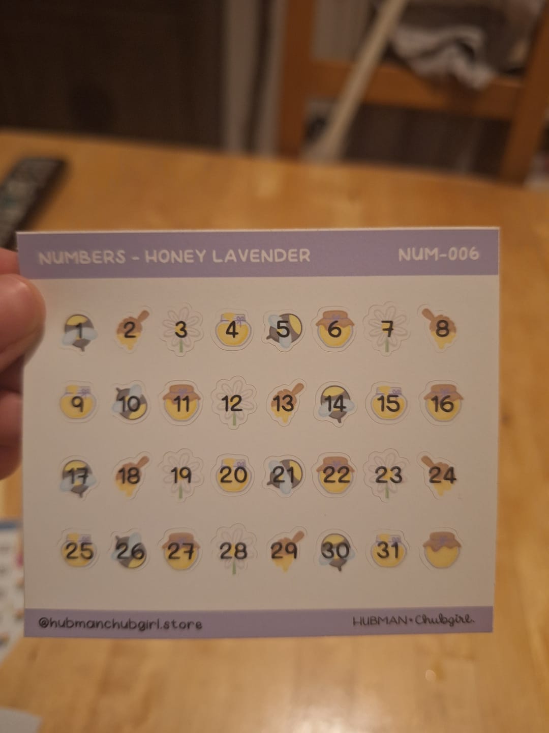 Customer photo review of Numbers - Honey Lavender Planner Stickers