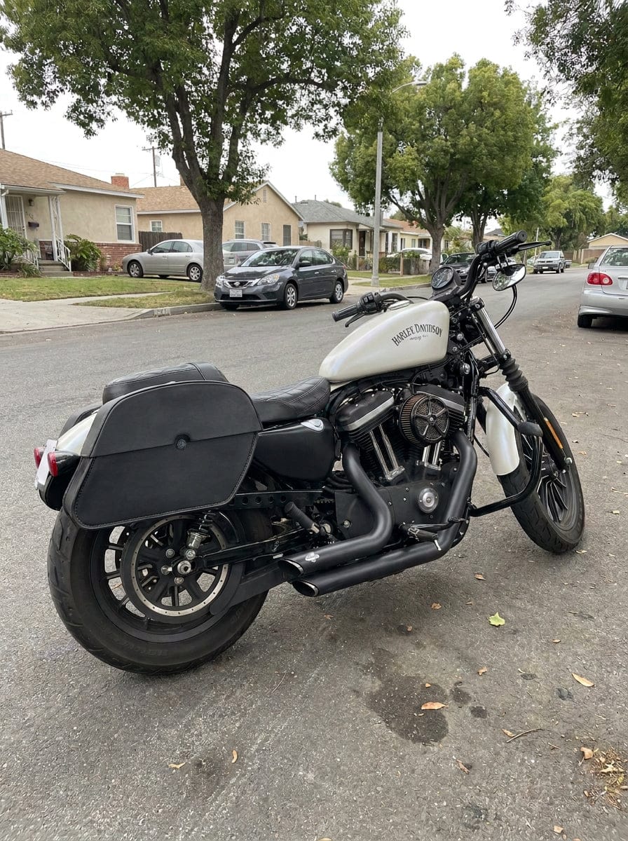 Customer photo review of 32L - Panzer Large Hard Mount Shock Cutout Saddlebags for Harley Sportster 883 Iron XL883N