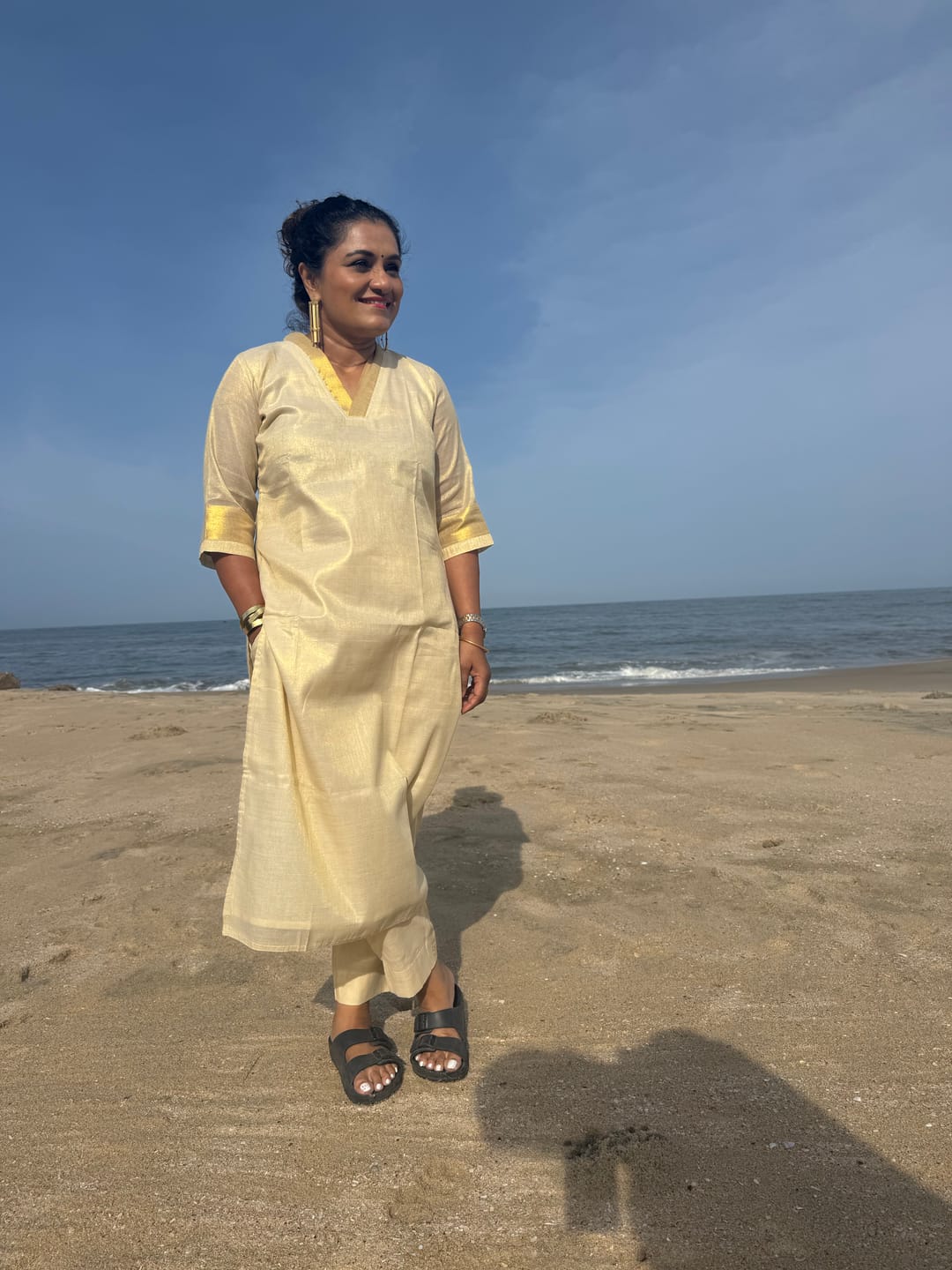 Customer photo review of Kasavu Elegance Golden Tissue Straight Kurta