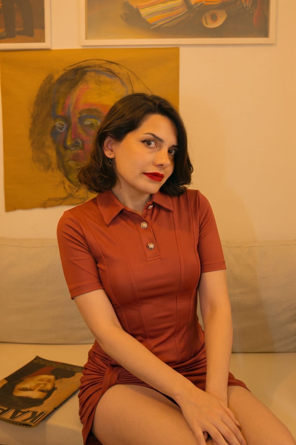 Customer photo review of Asimetrik Büzgülü Polo Yaka Elbise