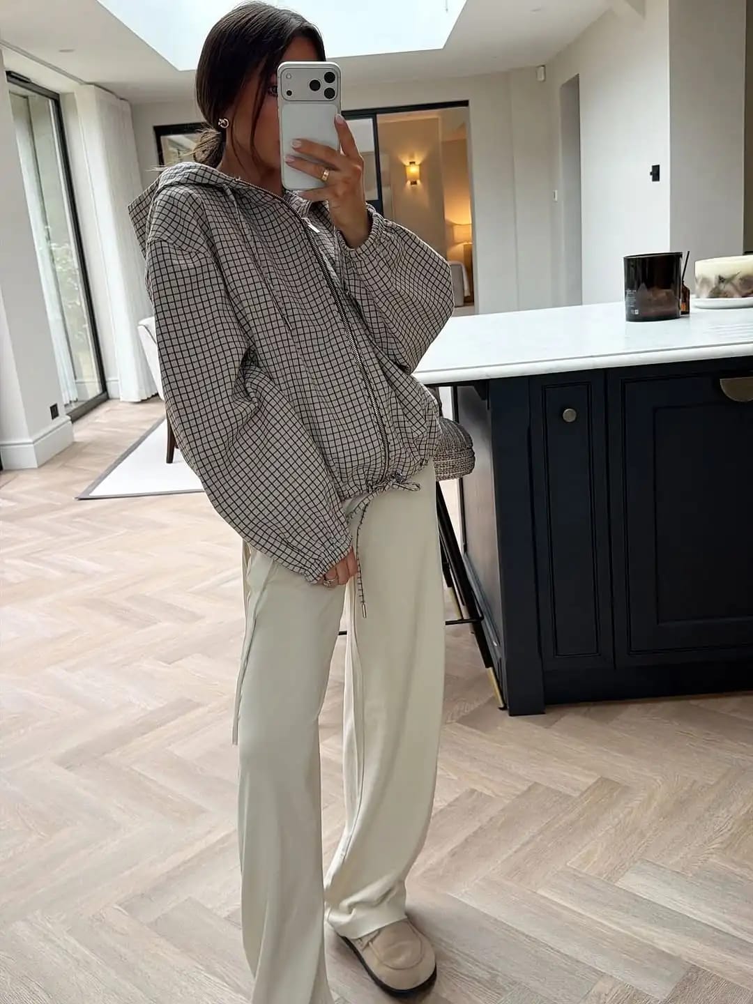 Customer photo review of Daniela Plaid Hooded Cropped Jacket
