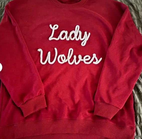 Customer photo review of Custom College Chenille Team Name Embroidered Sweatshirt | Gifts for Sports Mom