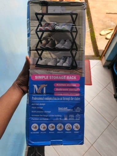 Customer photo review of Four-Tier X-Frame Shoe Rack with Dustproof Shelf Covers