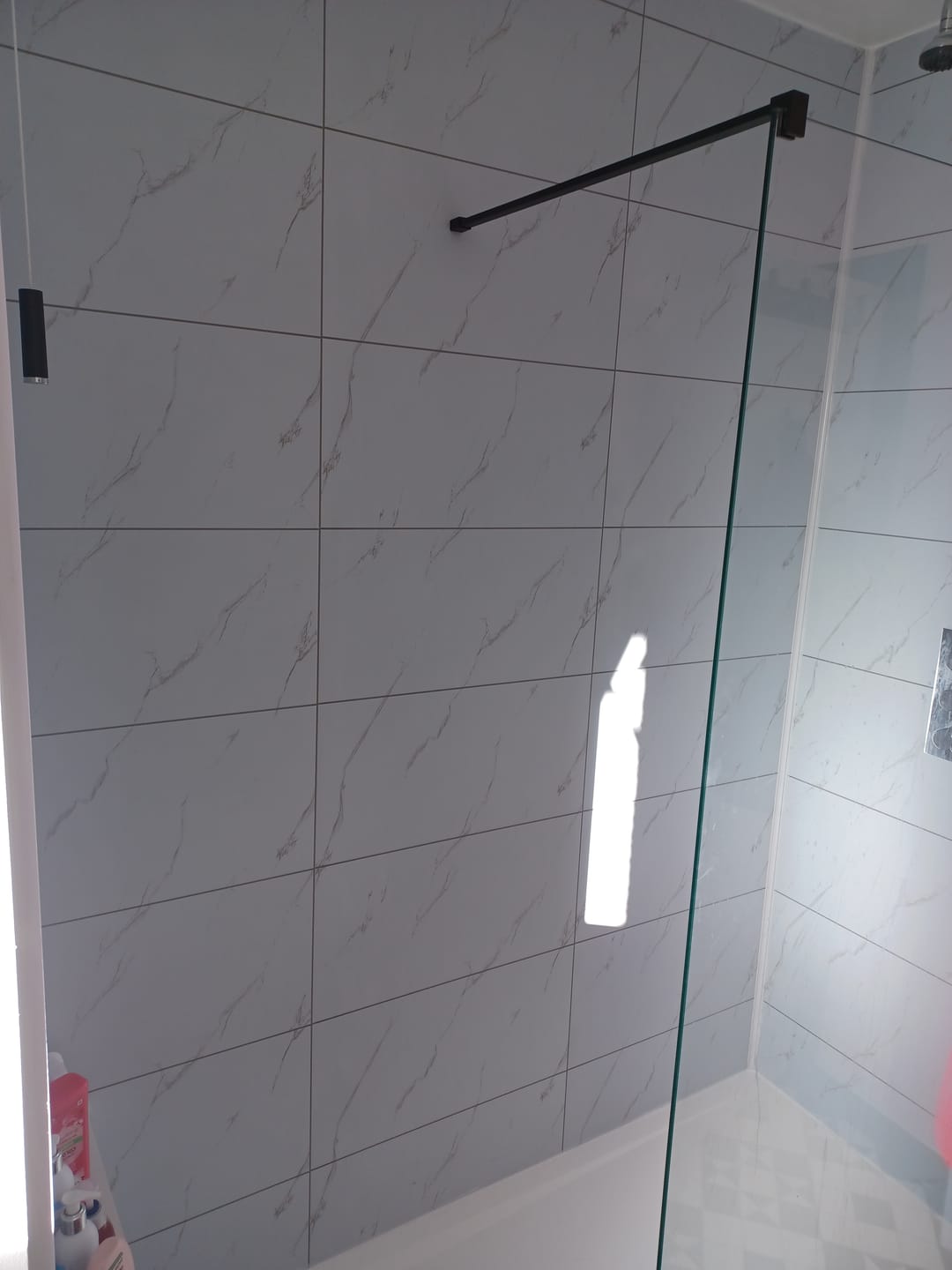Customer photo review of Premium Carrara White Marble Matt Shower Wall Panel – 2.6M x 600MM