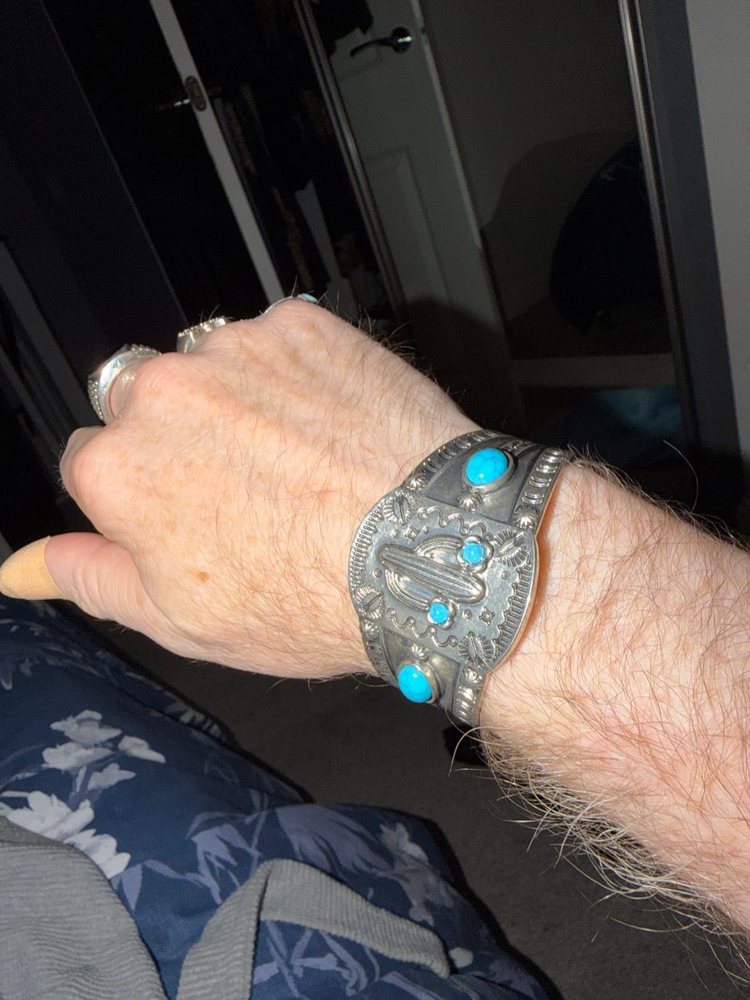 Customer photo review of Vintage Silver Cactus Turquoise Cuff Opening Bracelet