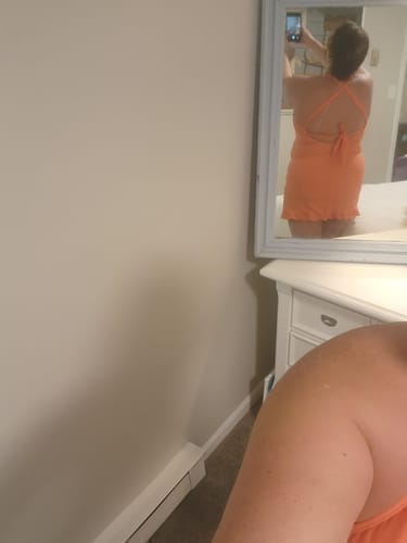 Customer photo review of Emoswim - Deep V Cross Back Ruched One Piece Swimdress