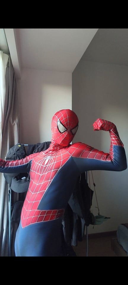 Customer photo review of Tobey Maguire Spider-Man Life Size Wearable Costume (Replica Grade)(Screen Printed)