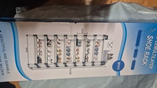 Customer photo review of Three-to-Seven-Tier Black Shoe Rack with Assembly Hammer
