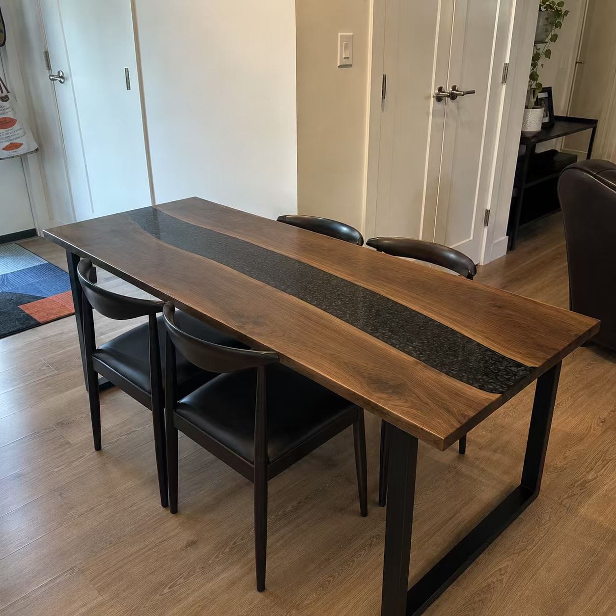 Customer photo review of Walnut Wood Black Epoxy Resin River Dining Table