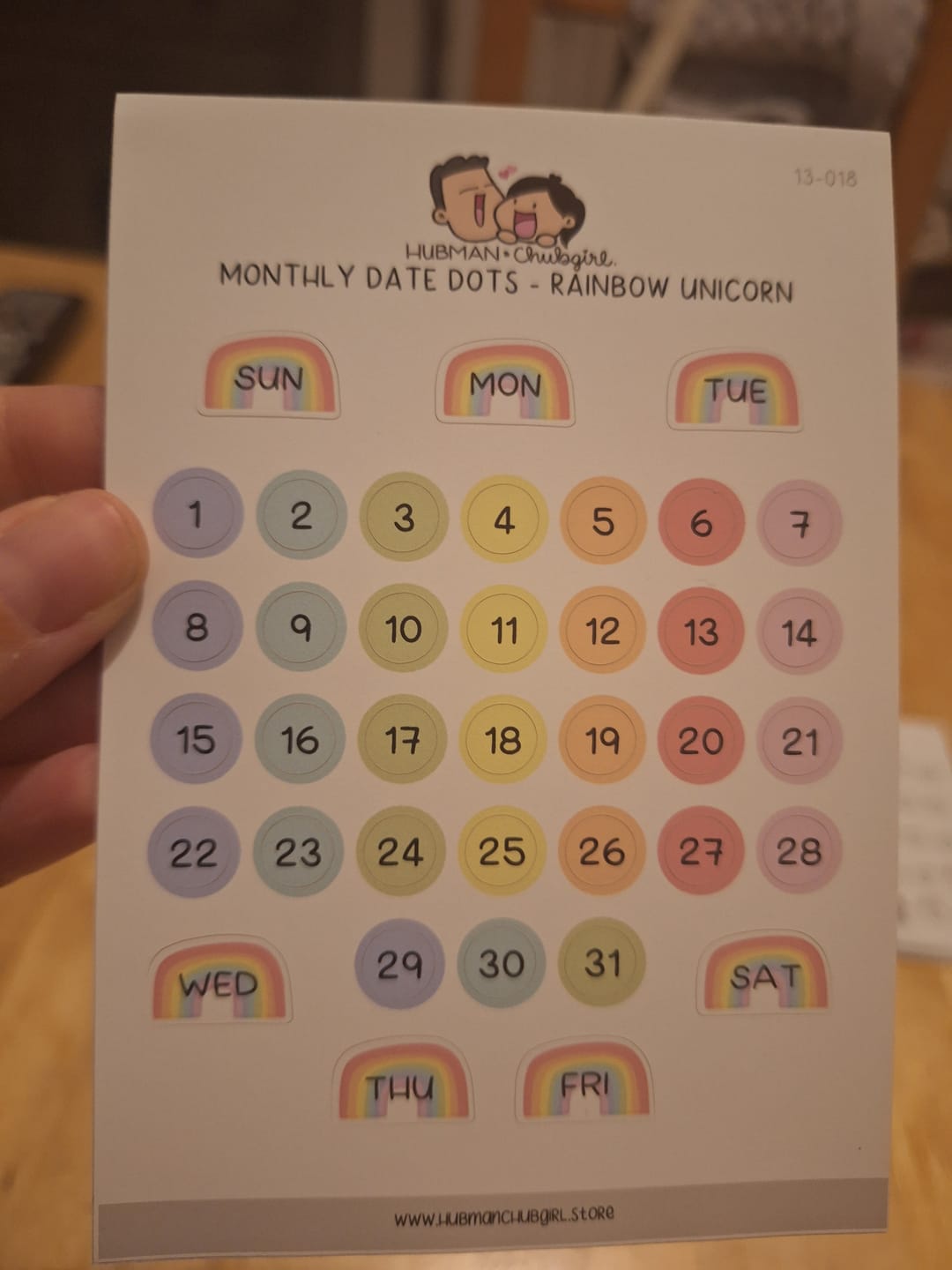 Customer photo review of Monthly Date Dots - Rainbow Unicorn Planner Stickers