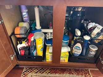 Customer photo review of 2-Tier Under Sink Organizer — Pull-Out Cabinet Drawer for Kitchen, 10.7"W Black Steel