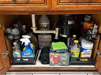 Customer photo review of 2-Tier Under Sink Organizer — Pull-Out Cabinet Drawer for Kitchen, 10.7"W Black Steel