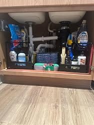 Customer photo review of 2-Tier Under Sink Organizer — Pull-Out Cabinet Drawer for Kitchen, 10.7"W Black Steel