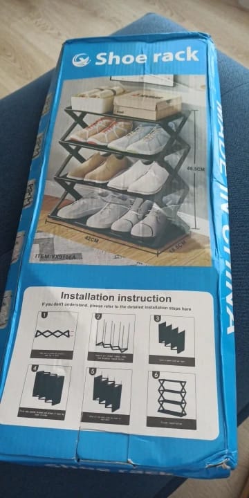 Customer photo review of Four-Tier X-Frame Shoe Rack with Dustproof Shelf Covers