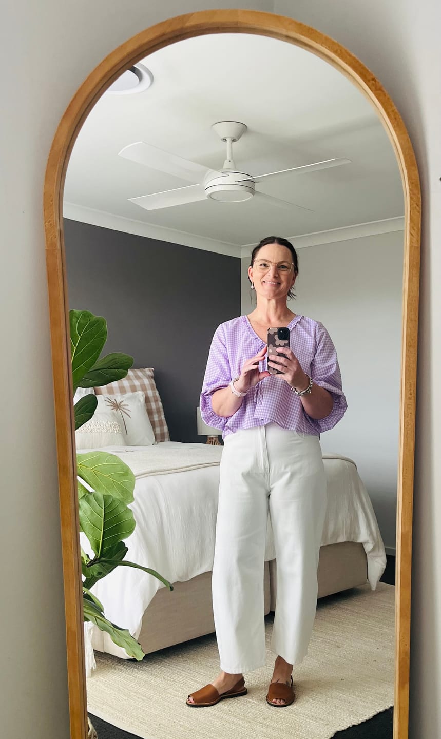 Customer photo review of Lola Cropped Barrel Jean - White