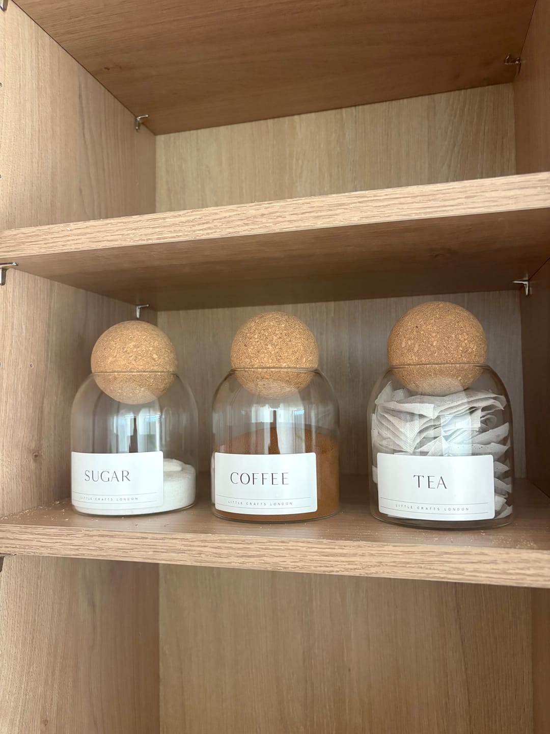 Customer photo review of Set of 3 Cork Ball Glass Jars - Tea, Coffee and Sugar 500ml