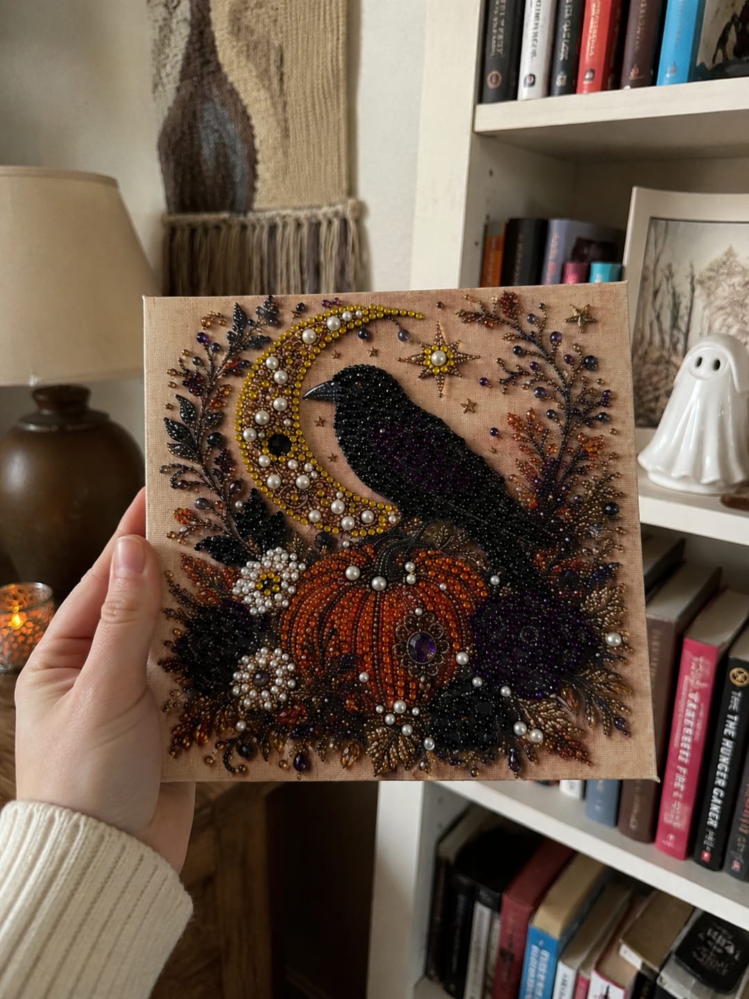 Customer photo review of Pearl Diamond Painting Kit - Halloween Raven and Pumpkin