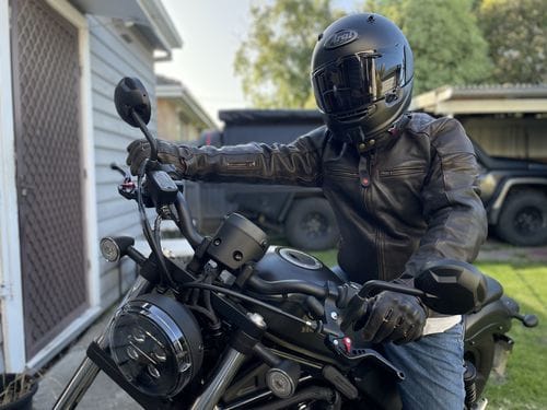 Customer photo review of 'ol Bobber' | Classic Leather Motorbike Jacket | Distressed Charcoal Brown Full Grain Leather