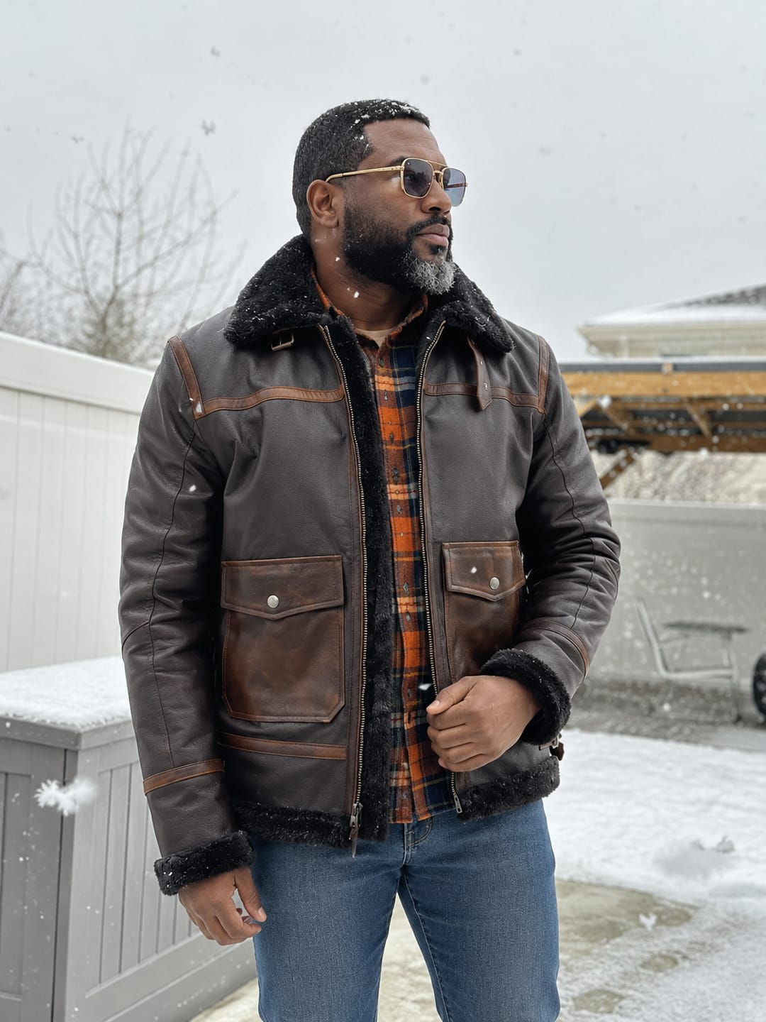 Customer photo review of Armor B3 Aviator Shearling Leather Jacket For Men