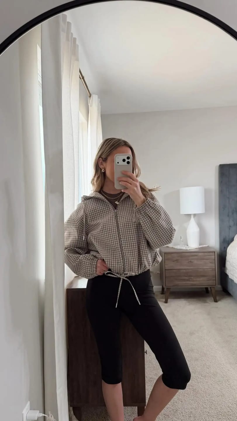Customer photo review of Daniela Plaid Hooded Cropped Jacket