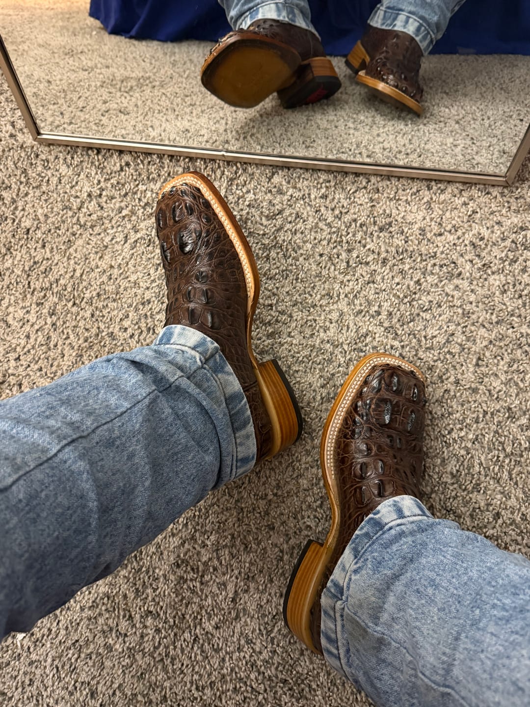 Customer photo review of Brown Caiman Neck Leather Boots - Square Toe