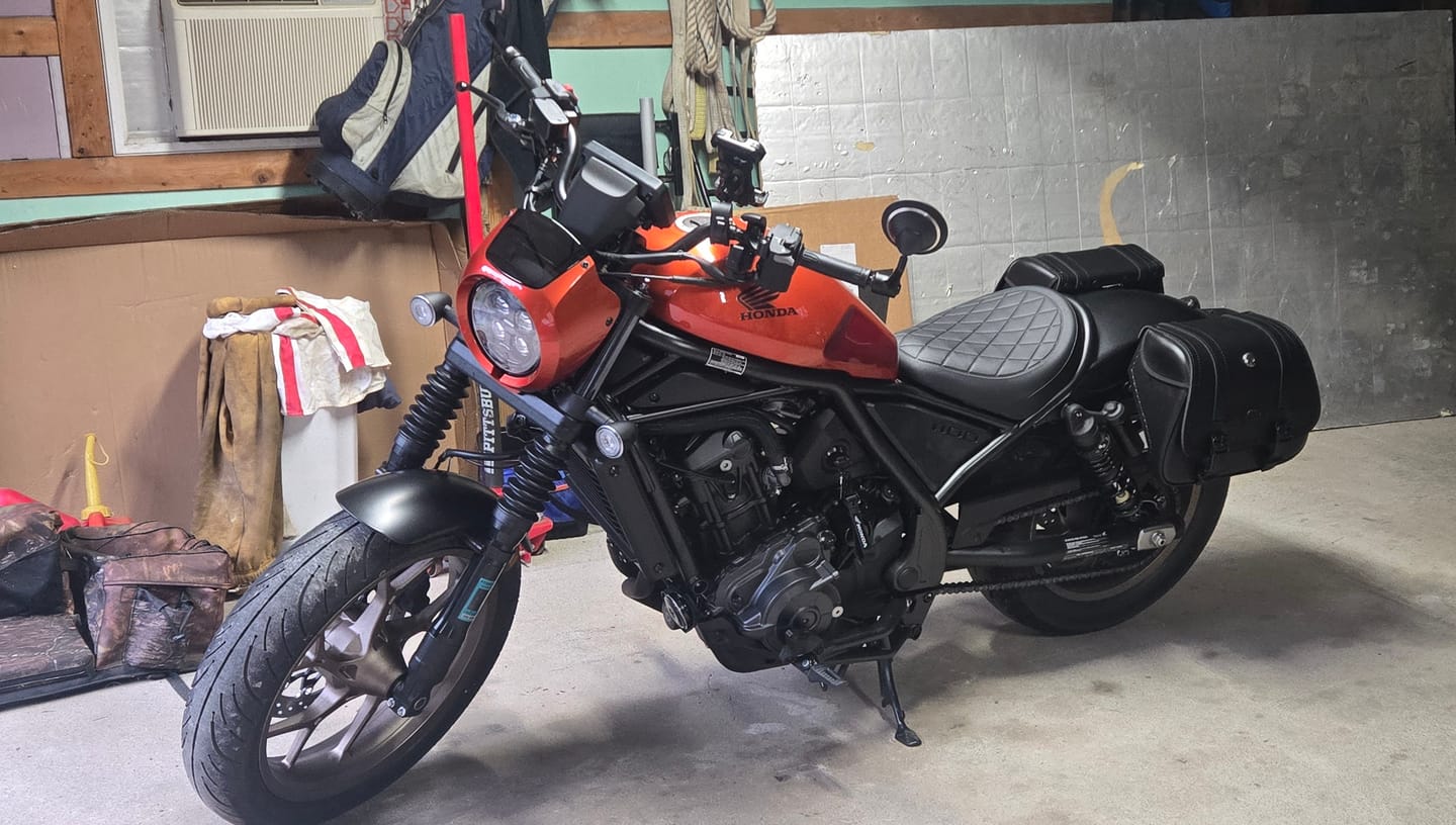 Customer photo review of 25L - SpiritBlade Medium Honda Rebel 1100 CMX1100 Leather Motorcycle Saddlebags