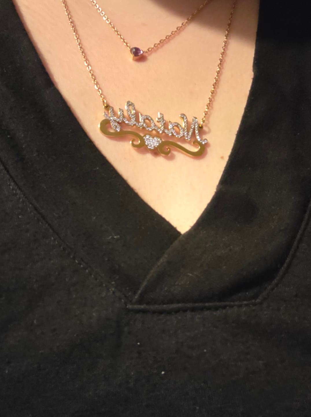 Customer photo review of Iced Heart Name Necklace