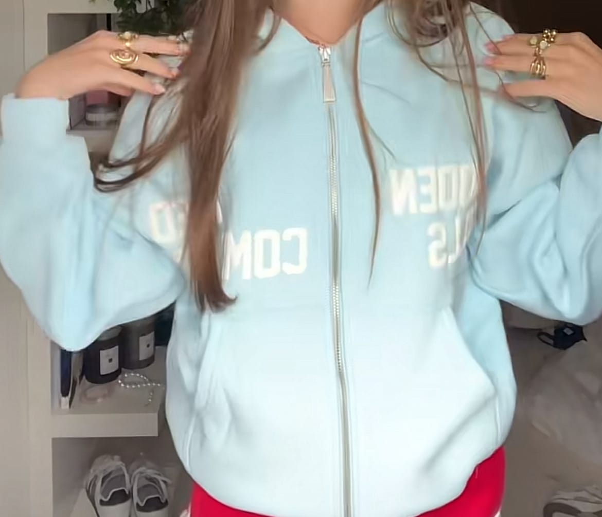 Customer photo review of GATED COMMUNITY ZIP HOODIE LIGHT BLUE