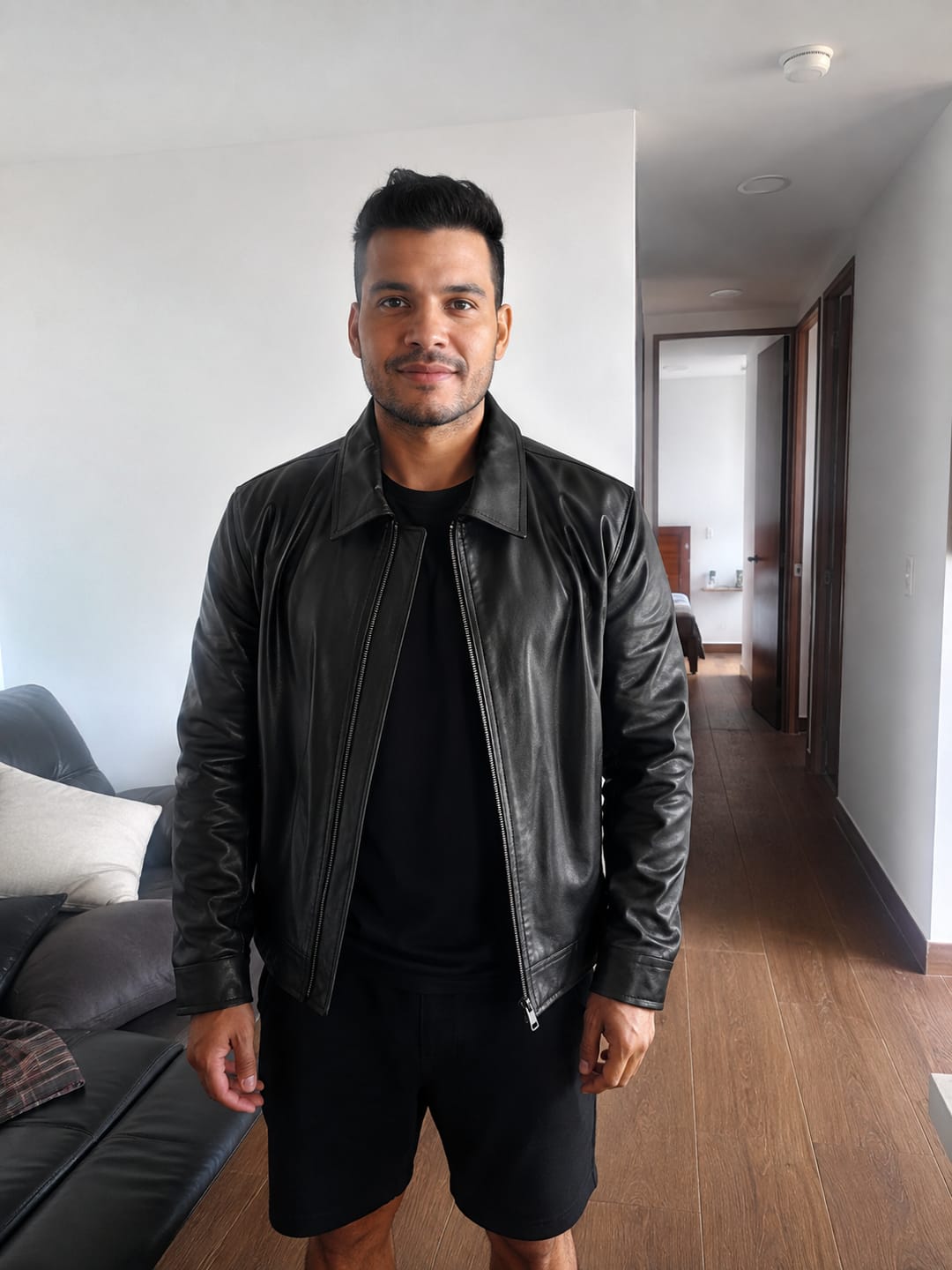 Customer photo review of Nonchalant Black Harrington Leather Jacket For Men