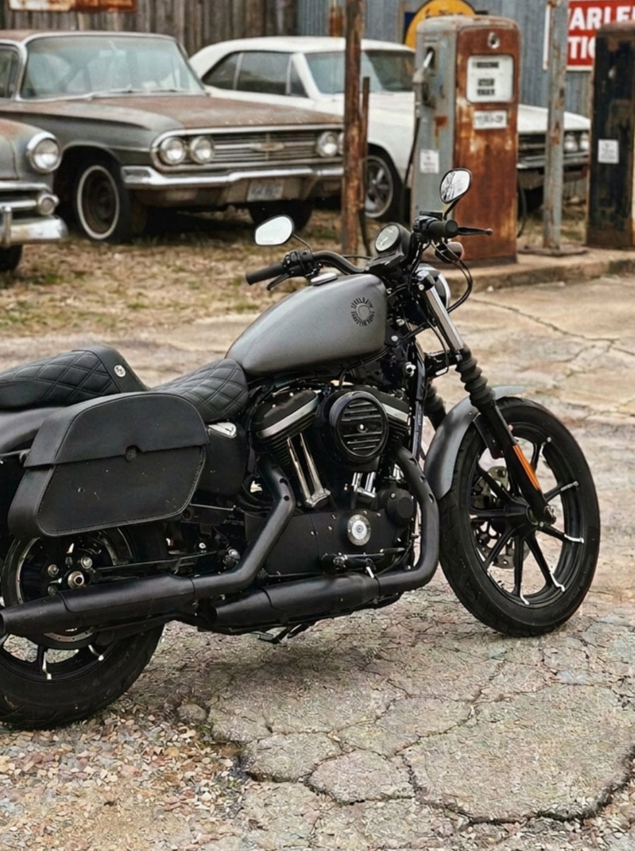 Customer photo review of 32L - Panzer Large Hard Mount Shock Cutout Saddlebags for Harley Sportster 883 Iron XL883N