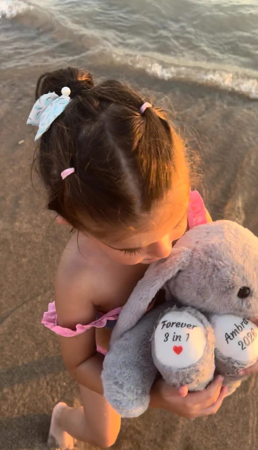 Customer photo review of Custom Heart Photo Bunny Plush – Personalized Hidden Ear Picture Bunny Custom Text Anniversary Gift for Couples