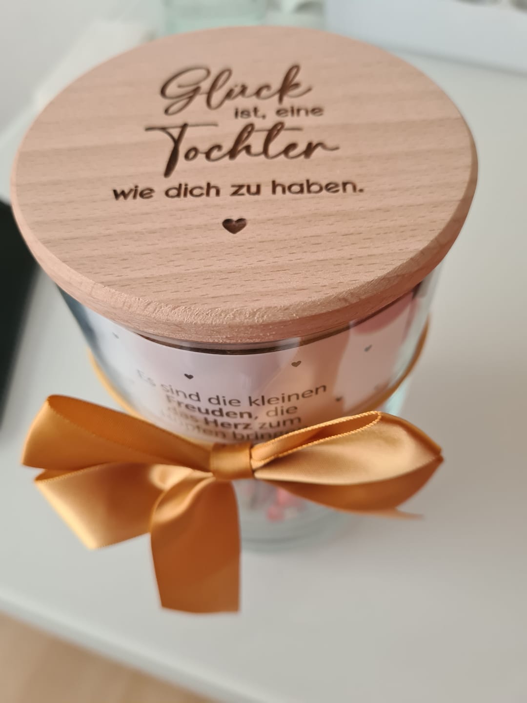 Customer photo review of Geschenkglas "Glück ist, eine Tochter wie dich zu haben"