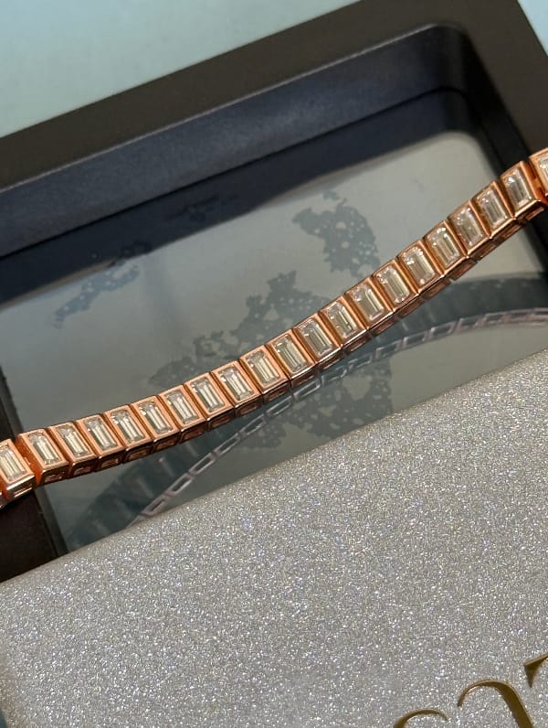 Customer photo review of 2*4MM Emerald Cut VVS Moissanite Bezel Setting  Tennis Bracelet 925 Silver
