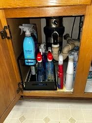 Customer photo review of 2-Tier Under Sink Organizer — Pull-Out Cabinet Drawer for Kitchen, 10.7"W Black Steel