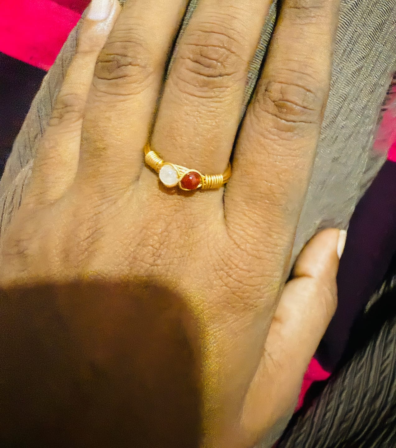 Customer photo review of Love Duo Ring | Rose Quartz & Carnelian