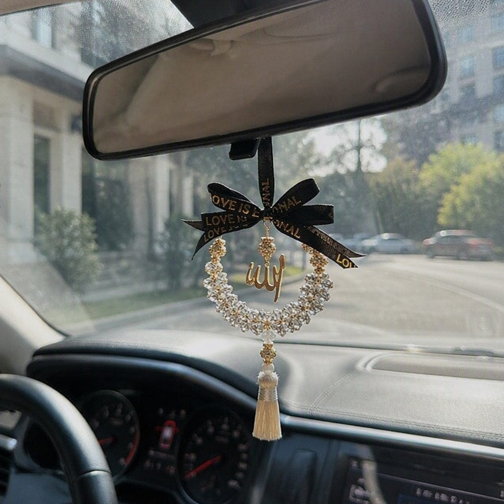 Customer photo review of HilalHaven Lunar Wreath Allah Grace Minimalist Crystal Handcrafted Car Pendant
