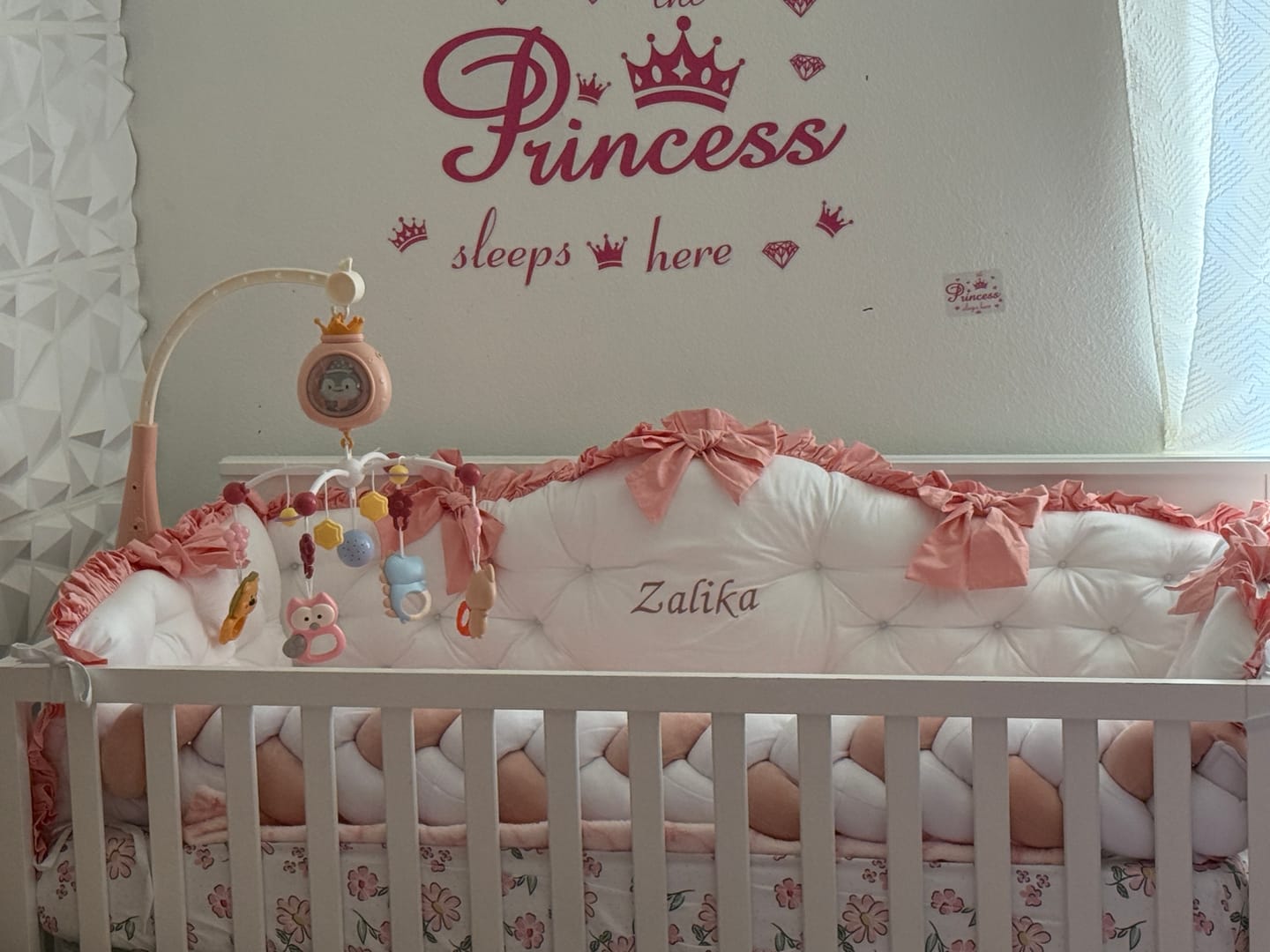 Customer photo review of Royal Luxury Personalized Crib Bumpers "Love Peach Pink"