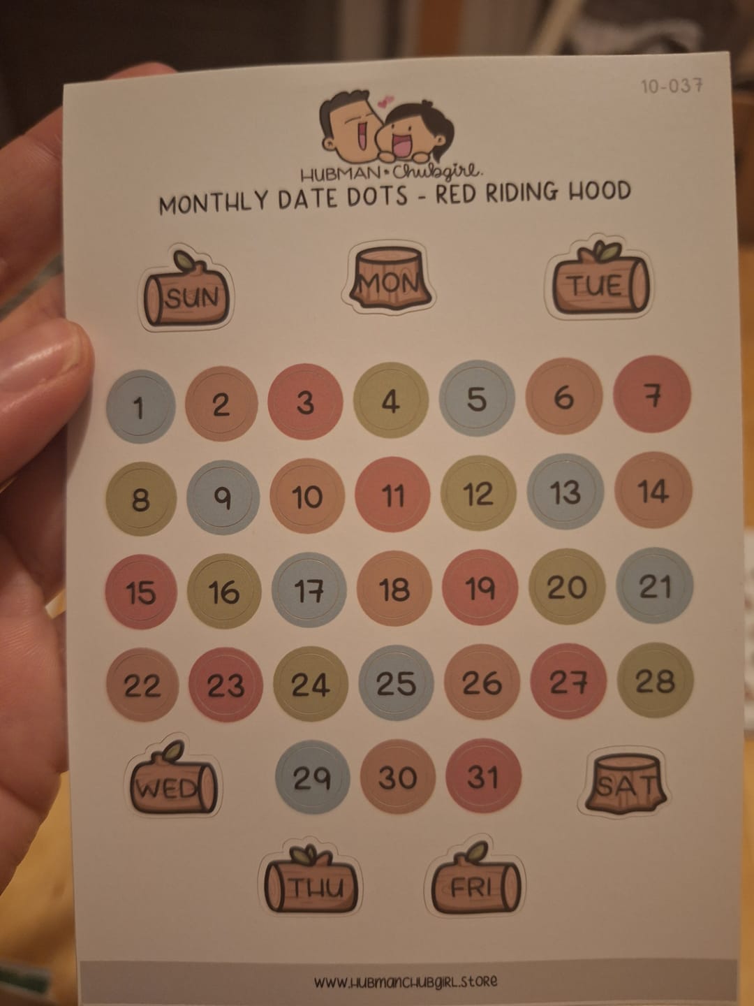 Customer photo review of Monthly Date Dots - Red Riding Hood Planner Stickers