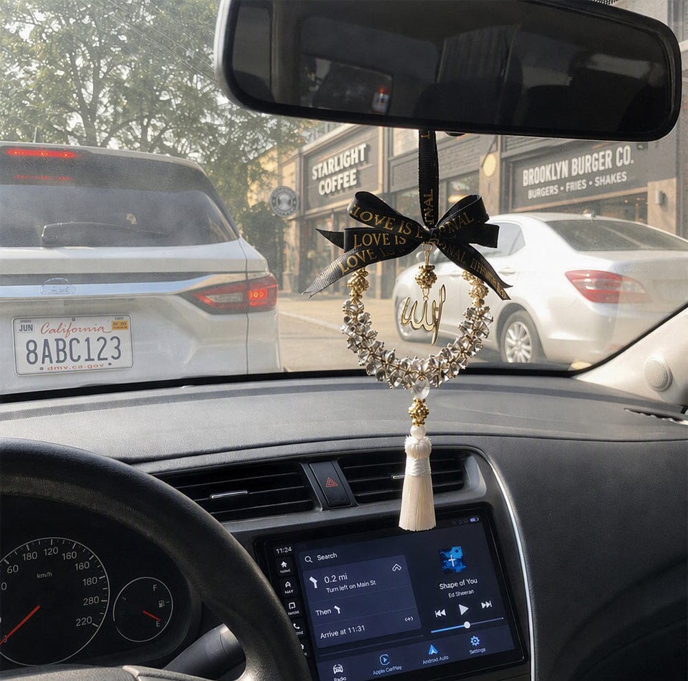 Customer photo review of HilalHaven Lunar Wreath Allah Grace Minimalist Crystal Handcrafted Car Pendant