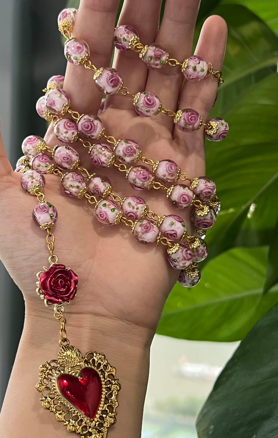 Customer photo review of SolaceBeads Handmade Floral Glass Rosary : Lampworkbeads Beads with Rose, Crafted With Devout Spirit